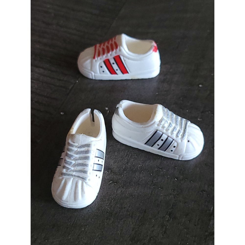 Vtg Barbie Flavas Doll Shoes White Sneakers Silver/Gray Red Stripes lot of 3